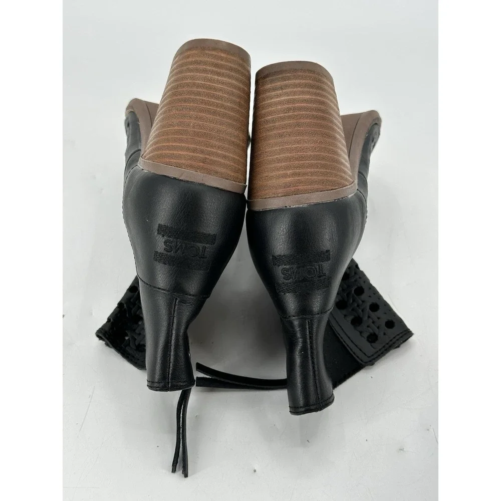Toms Majorca Black Leather Basket Weave Peep Toe Ankle Boots Women's 9‎